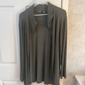 Chico's Women Open Cardigan Jacket Size 2 Knit Solid Green No Closure USA BxQQ